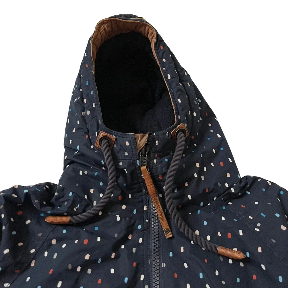 VTG Naketano Brave New Word Navy Blue MultiColor Dot Print Anorak‎ Hooded Jacket